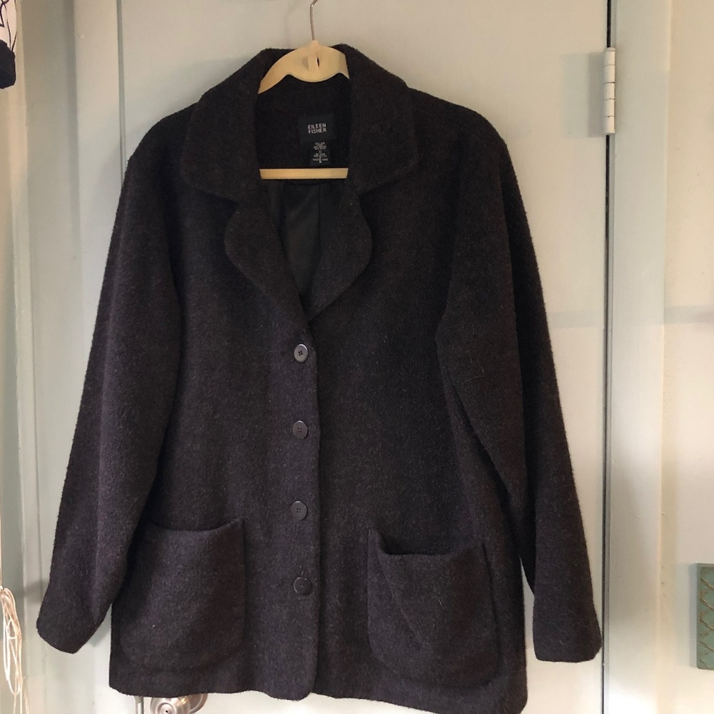 Eileen Fisher Blazer Coat Wool Brown M Boxy
